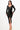Solid Deep V-Neck Shirring Long Sleeves Midi Dress