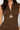 Deep V-Neck Ruched Midi Dress with Metal Accent